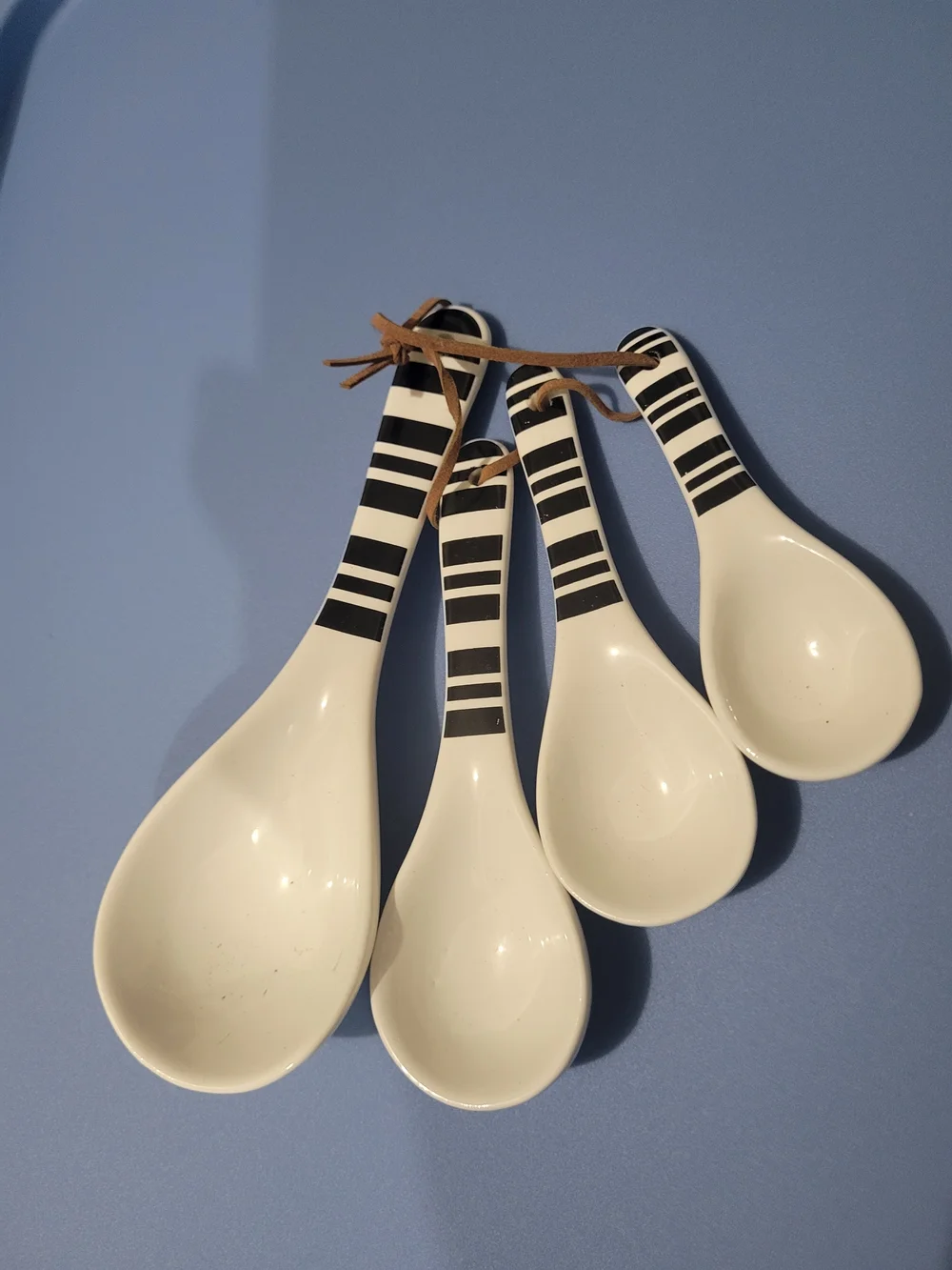Striped Ceramic Measuring Spoon Set - Black and White